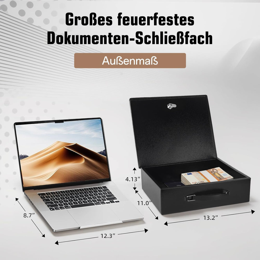 Feuerfeste Dokumentenbox, tresor feuerfest mit Schlüsselschloss und Griff, feuerfeste geldkassette f