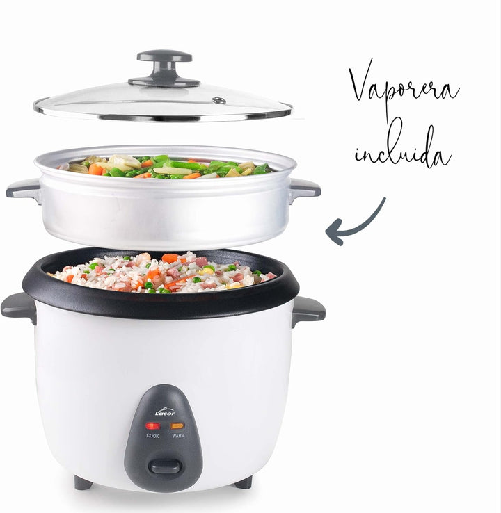 Lacor - 69233 - Elektrischer Reiskocher mit abnehmbarem Inneneimer von 1,8 L, Antihaft 100% ECO und