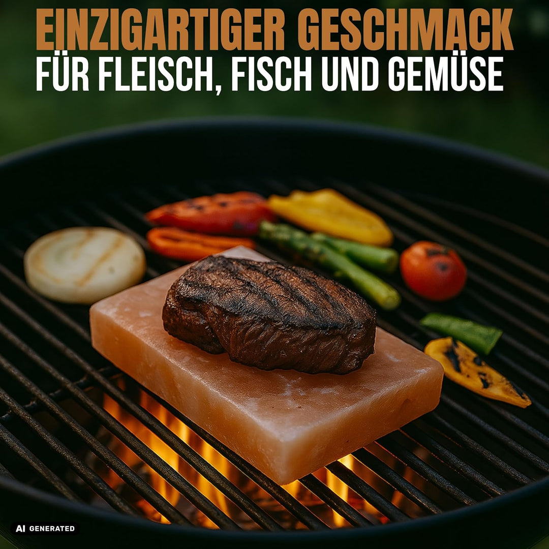 Salzstein Grill 2er Set mit Geschenkverpackung - BBQ Grillstein aus Gebirgssalz für intensiven Gesch
