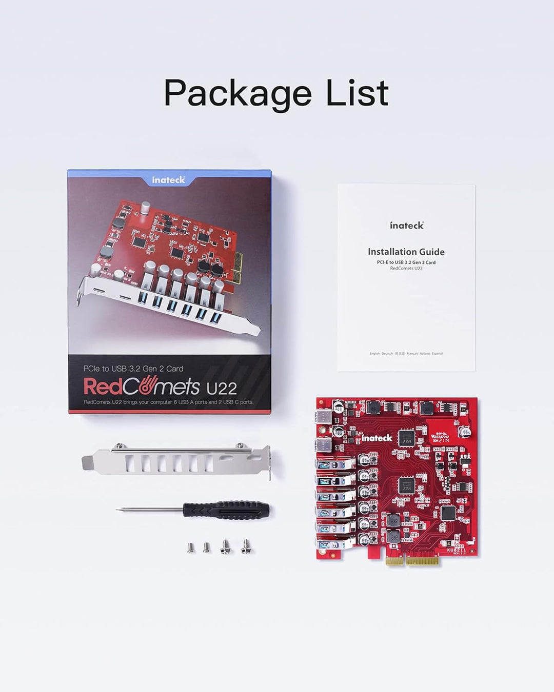 Inateck RedComet U22, PCIe zu USB 3.2 Gen 2 Erweiterungskarte, 6 USB Typ-A und 2 USB Typ-C Anschlüss