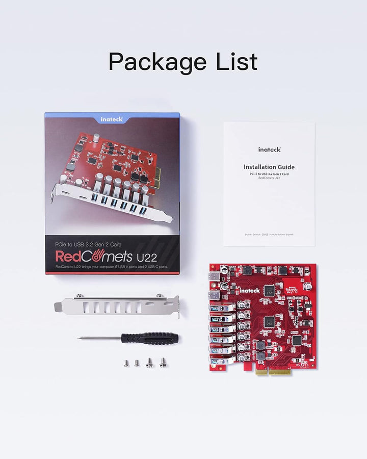 Inateck RedComet U22, PCIe zu USB 3.2 Gen 2 Erweiterungskarte, 6 USB Typ-A und 2 USB Typ-C Anschlüss