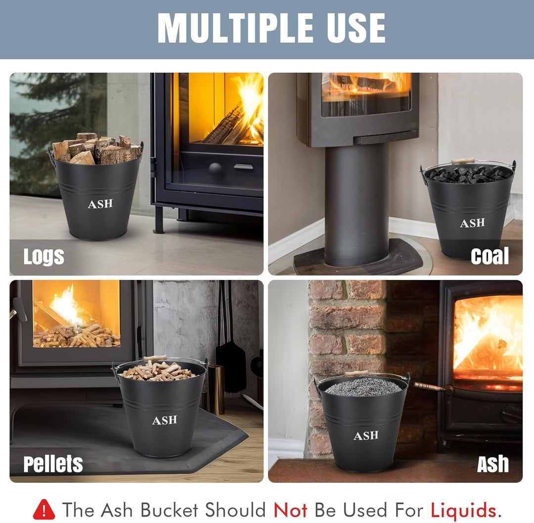 INNO Stage Ascheeimer mit Deckel, Schaufel und Besen, Kohleeimer für Kamin, Feuerstelle, Herde, Holz