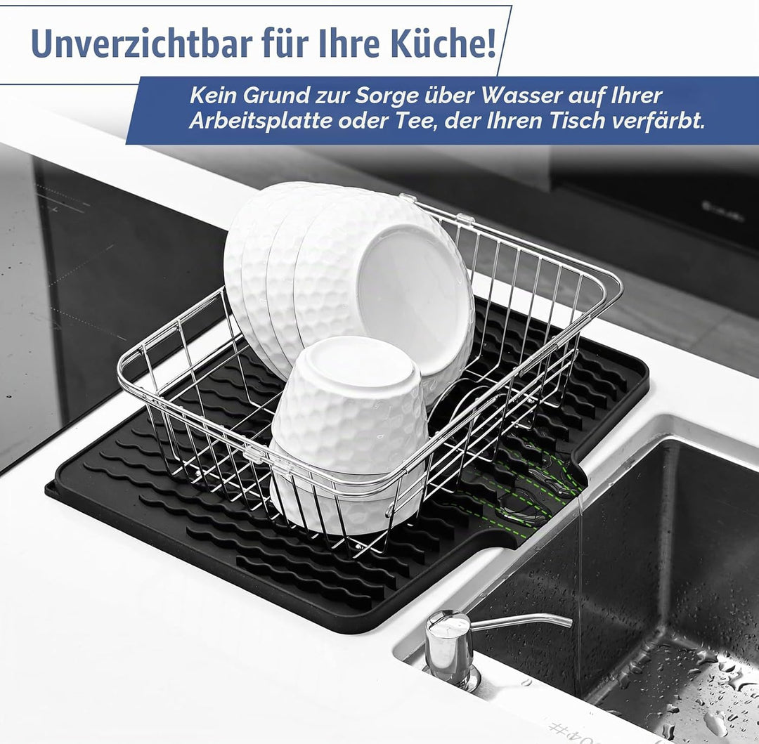Abtropfmatte Ohne Falten 40x33x1.5cm | Silikon Abtropfmatte Geschirr für die Küche Spüle | Schrägdes
