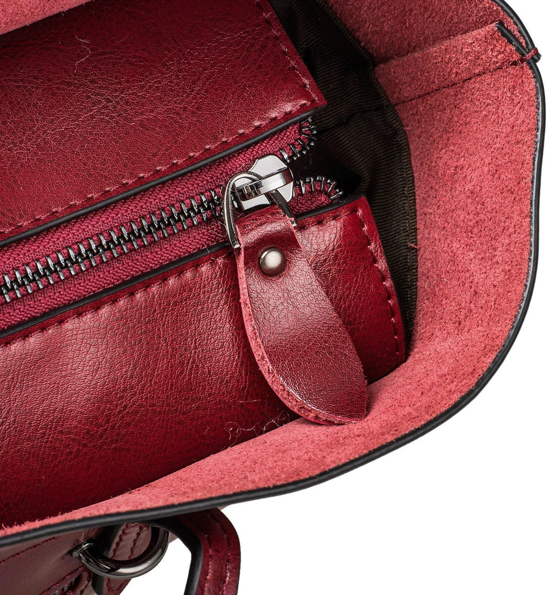 S-ZONE Damen Handtasche Echtleder Schultertasche Umhängetasche Grosse Shopper Tote Beutel Weinrot, W