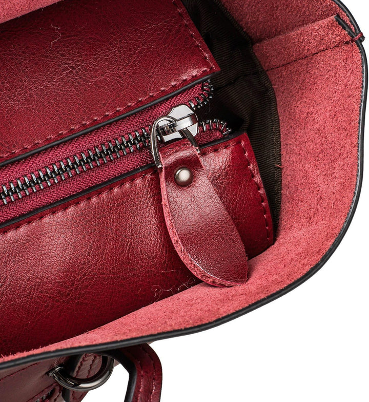 S-ZONE Damen Handtasche Echtleder Schultertasche Umhängetasche Grosse Shopper Tote Beutel Weinrot, W