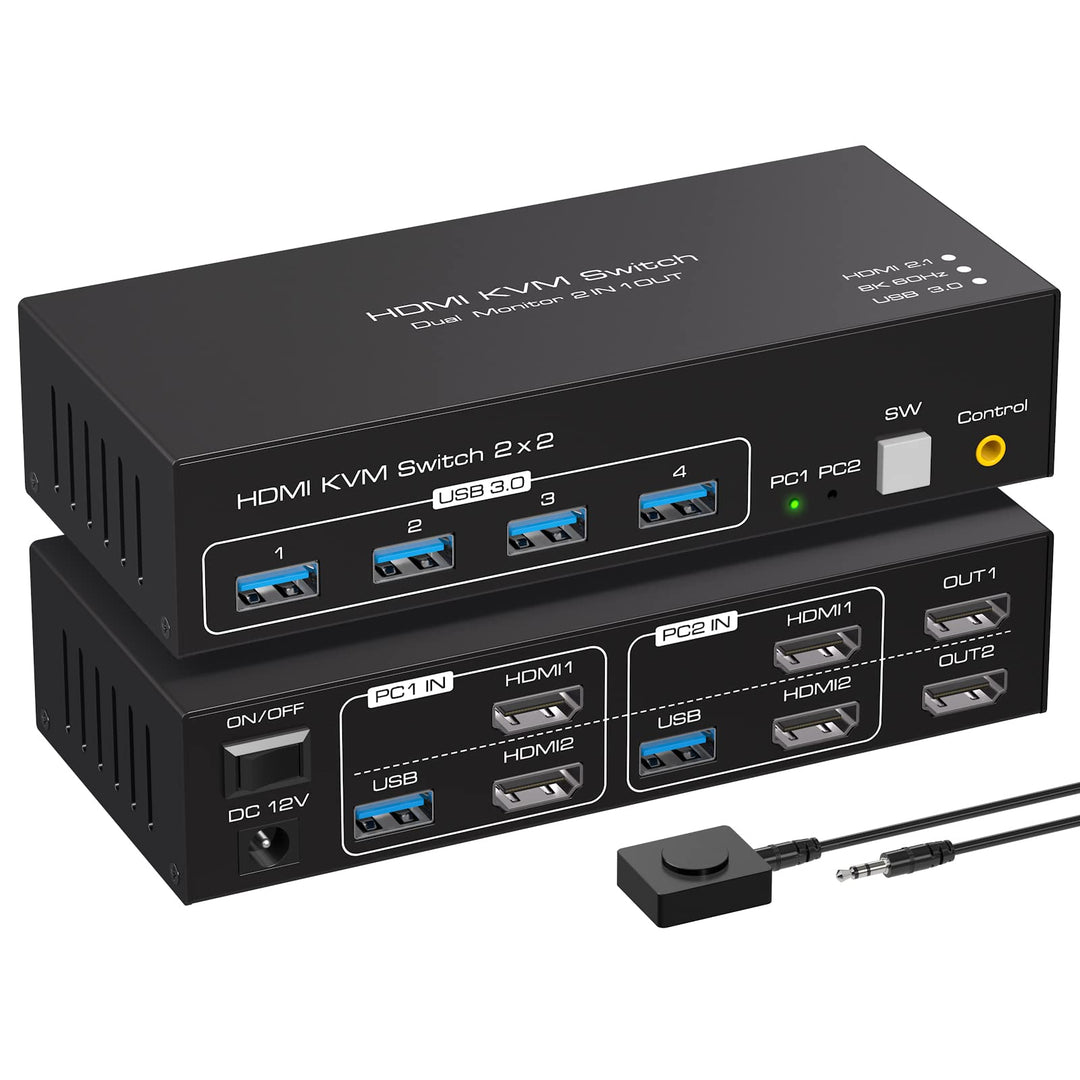 VPFET 4K120Hz HDMI KVM Switch 2 PC 2 Monitore 8K60Hz KVM Switches HDMI für 2 Computer 2 Monitor mit