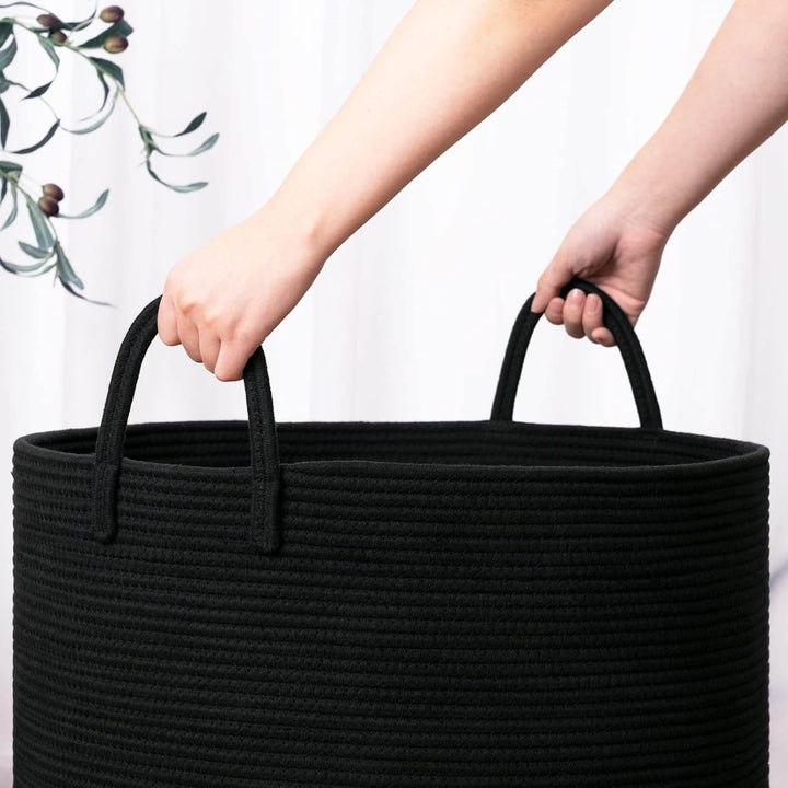 TIMEYARD Aufbewahrungskorb Gross Baumwolle Geflochten 55x35cm Schwarz | Grosser Korb für Decken, Kis