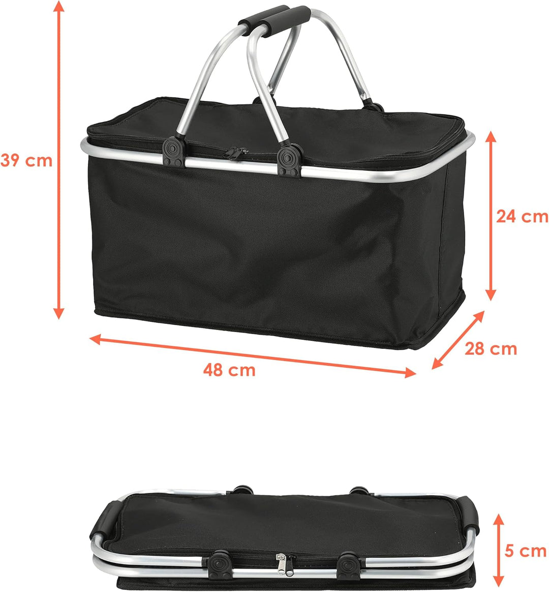 Einkaufskorb 30 Liter schwarz mit Kühlfunktion - 48 x 24 cm - Thermo Einkaufstasche mit Zwei Griffen
