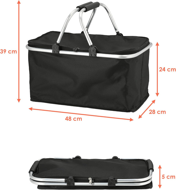 Einkaufskorb 30 Liter schwarz mit Kühlfunktion - 48 x 24 cm - Thermo Einkaufstasche mit Zwei Griffen