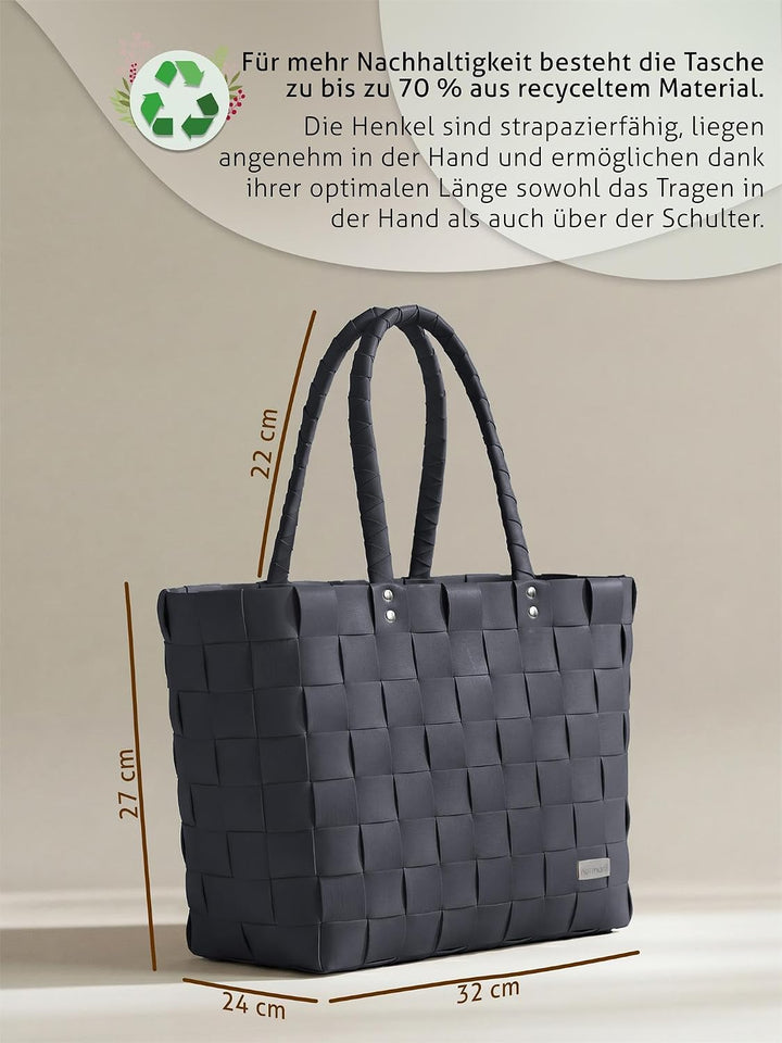 normani Flecht-/Einkaufskorb - inkl. eingenähter Innentasche für Schlüssel, Handy etc, Farbe Black M
