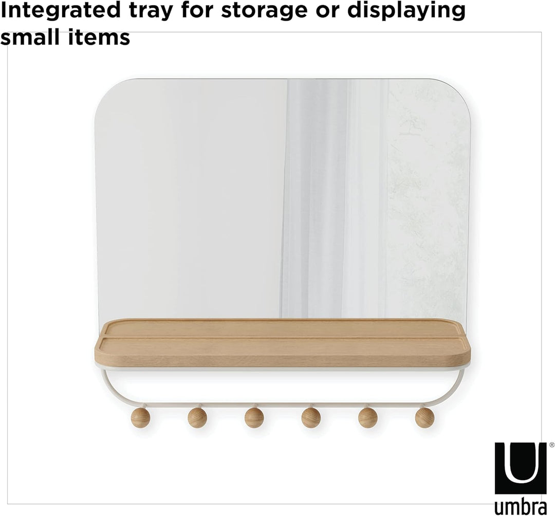 Umbra Estique Wandspiegel mit Ablage und 6 Haken, Accessoire Organizer für den Eingang, Weiss Weiss