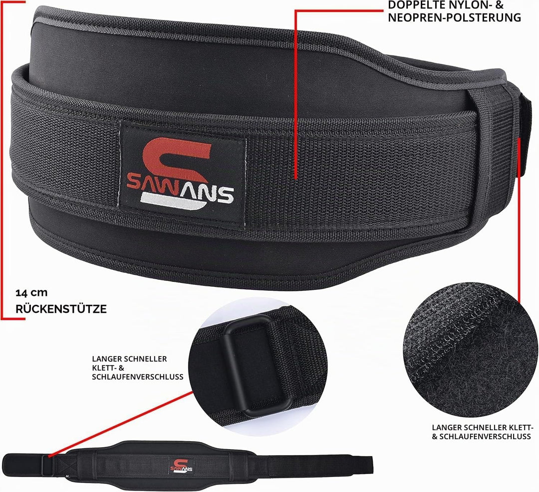 Gewichthebergürtel Neopren 14cm Mit Dual Widerstand für Kniebeugen M Schwarz, M Schwarz