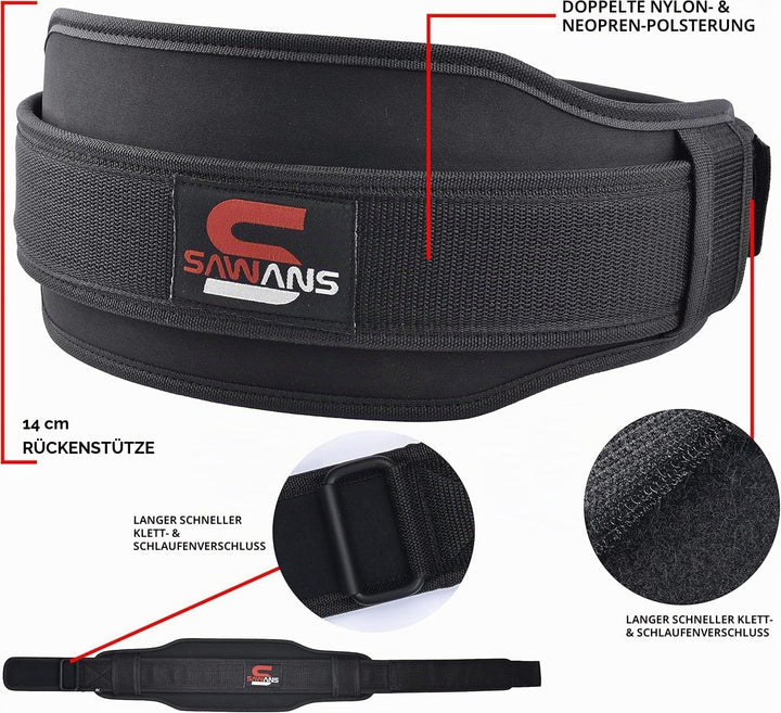 Gewichthebergürtel Neopren 14cm Mit Dual Widerstand für Kniebeugen M Schwarz, M Schwarz