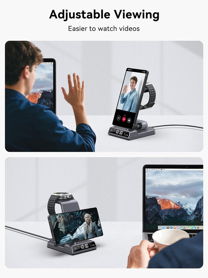 Wireless Charger für Samsung Galaxy S25 Ultra, Induktive Ladestation mit Digitaluhr für Samsung Gala