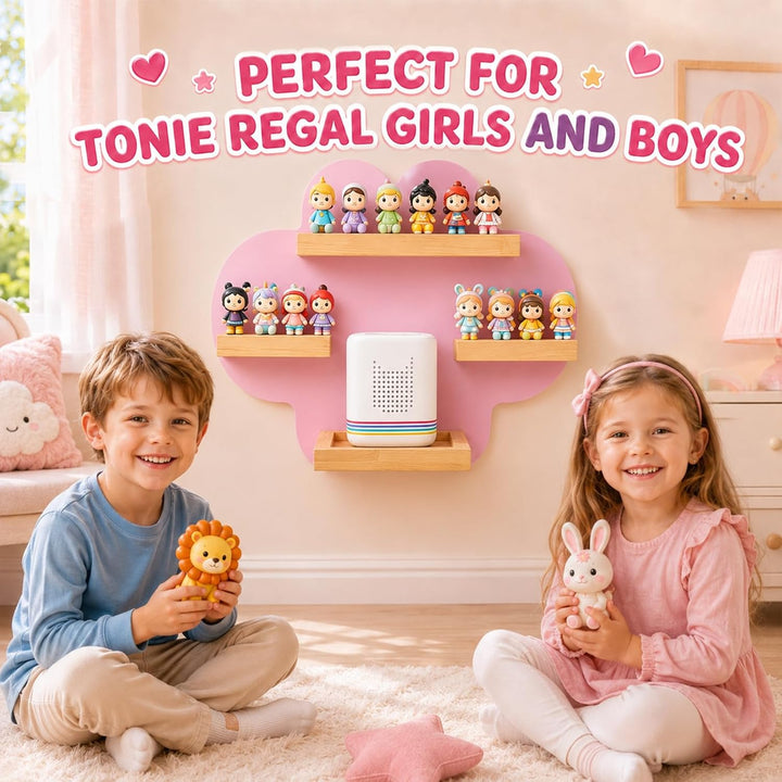 Rosa Tonie Regal Wolke aus Holz - magnetisches Toniebox 2/1 Wandregal mit starker Magnetleiste, plat