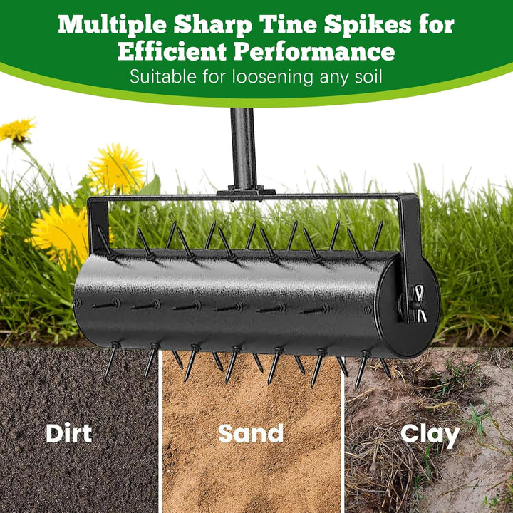 Aerifizierer für Rasen, Walzentyp Rasenbelüfter, Hand Rasenlüfter mit Stiel & 5cm Nägeln & Spritzsch