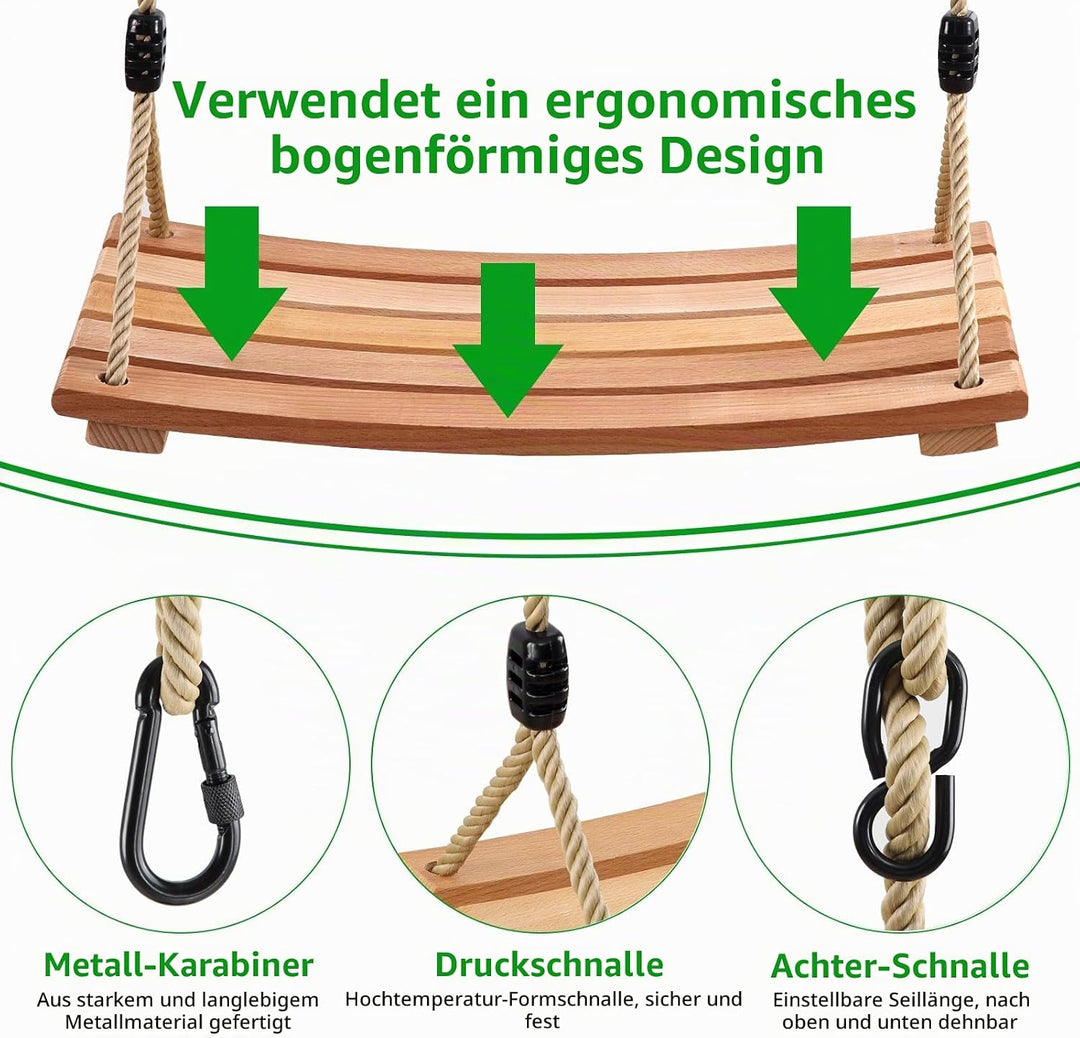 Holz Schaukelsitz, Garten Schaukel für Erwachsene Kinder Holz Schaukelsitz mit Einstellbares Seil bi