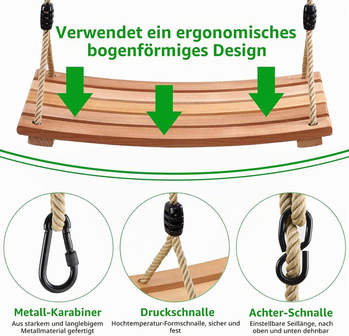 Holz Schaukelsitz, Garten Schaukel für Erwachsene Kinder Holz Schaukelsitz mit Einstellbares Seil bi