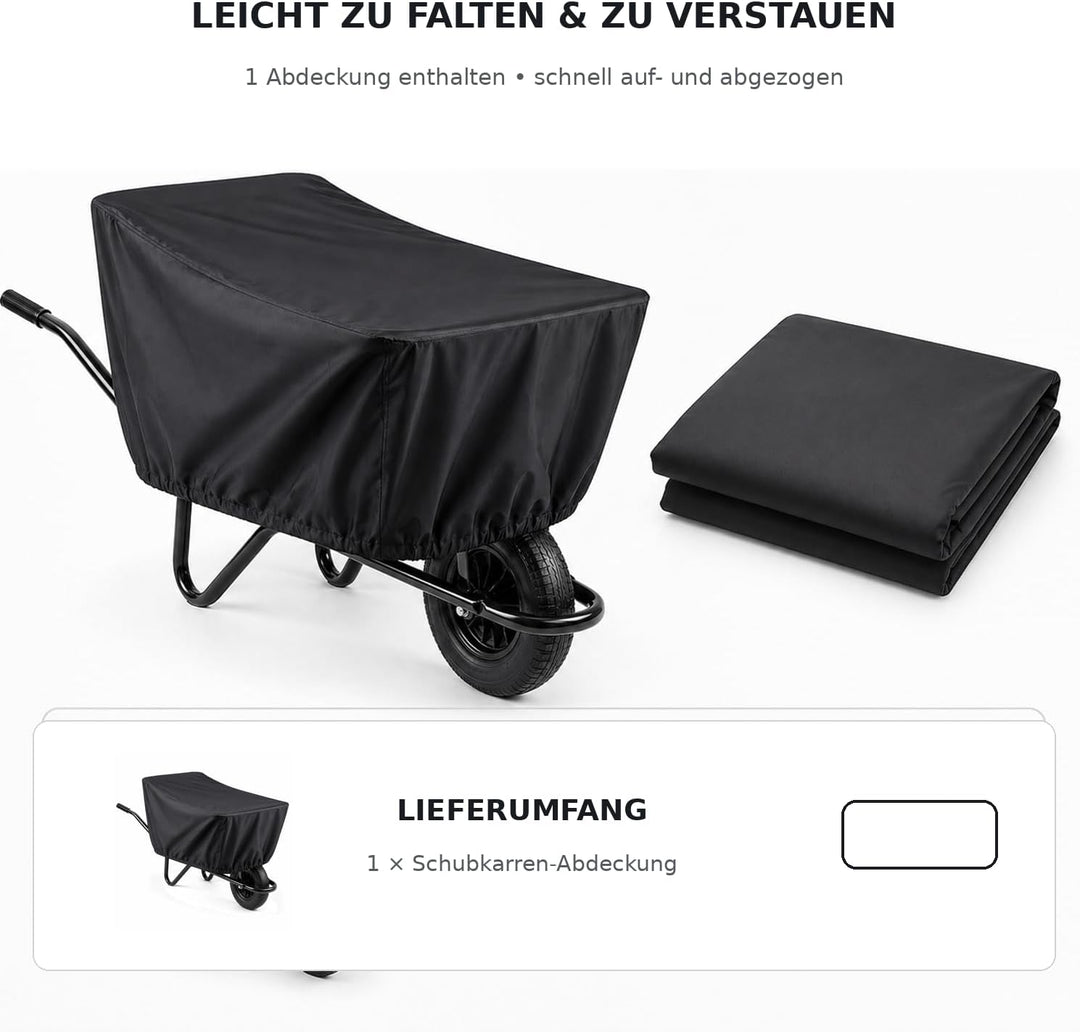 Schwerlast Schubkarrenabdeckung – Wasserdichtes 600D Outdoor-Vlies für 4–6 Kubikfuss Mulden, Passend