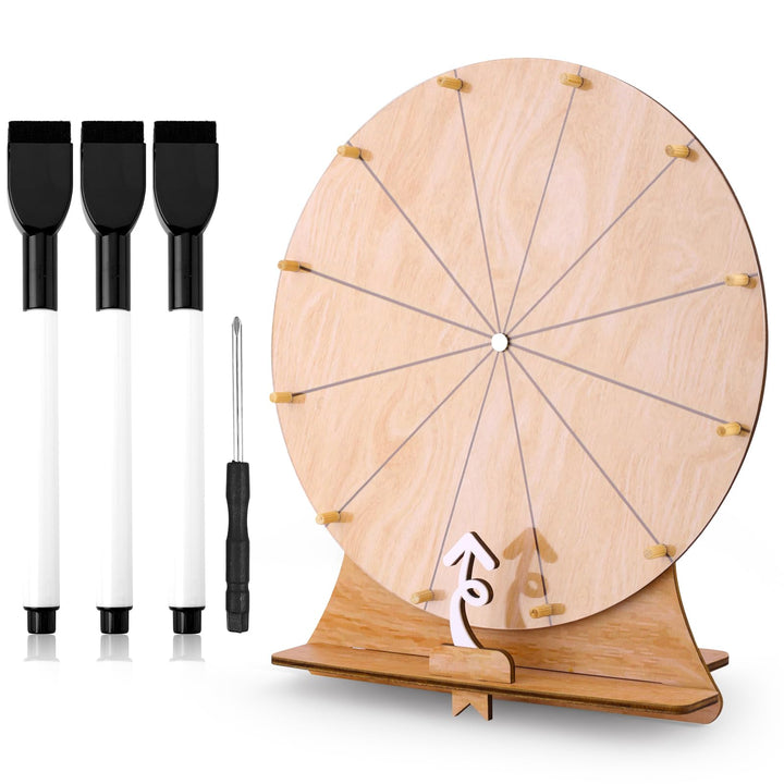 Gosknor 30cm Drehendes Preisrad, 12 Fächer Tischplatte Drehendes Rad Holz Prize Wheel mit Ständer Ro