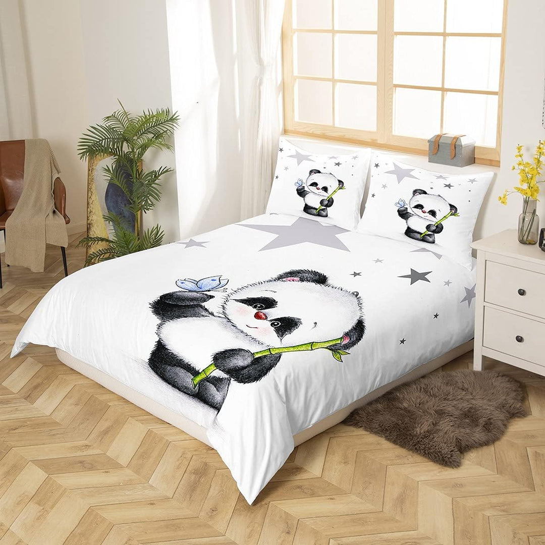 Loussiesd Panda Drucken Bettwäsche Set 135x200cm für Baby Kinder Mädchen Bettbezug Cartoon Tiere Dek