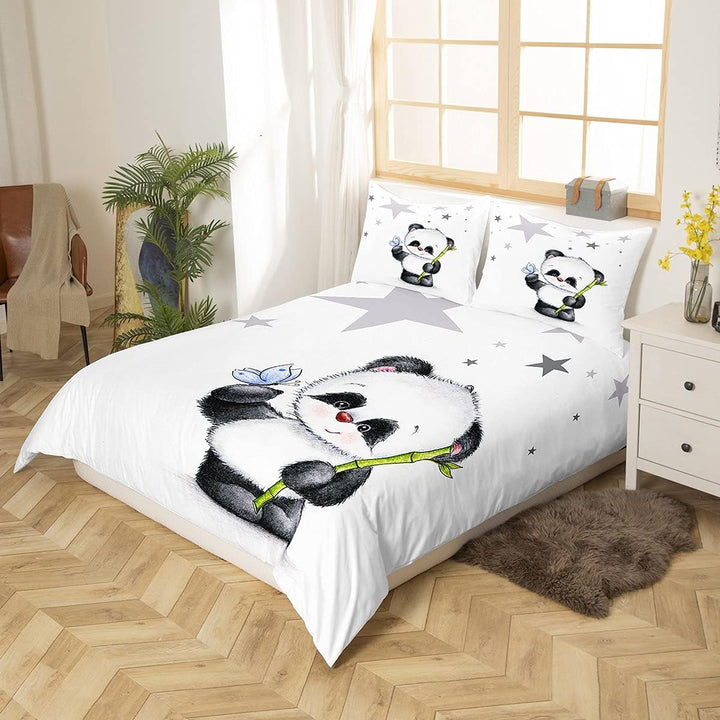 Loussiesd Panda Drucken Bettwäsche Set 135x200cm für Baby Kinder Mädchen Bettbezug Cartoon Tiere Dek