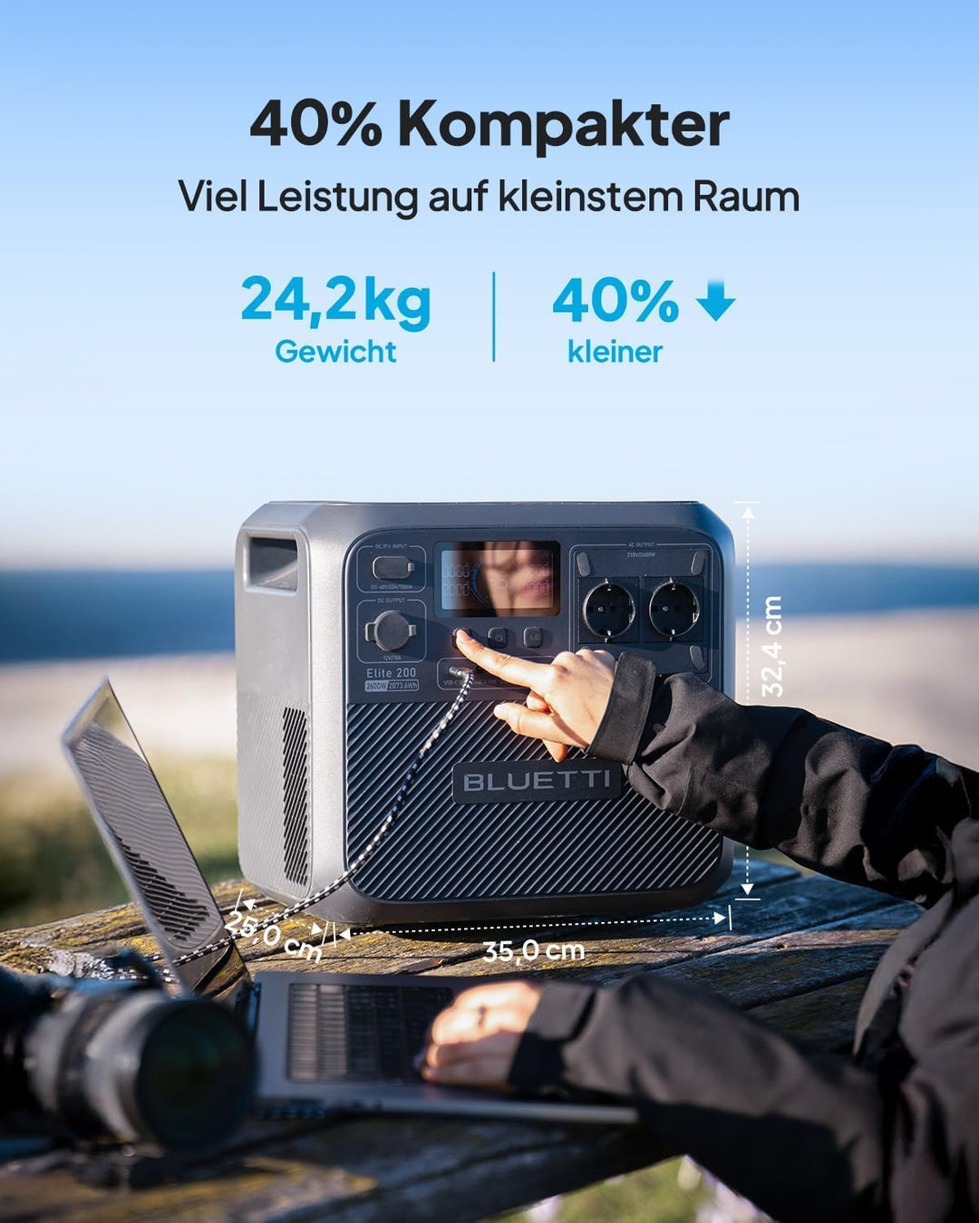 BLUETTI Elite 200 V2 Tragbare Powerstation & Charger 2 (separat lieferbar), 2073,6Wh Backup mit 2 26