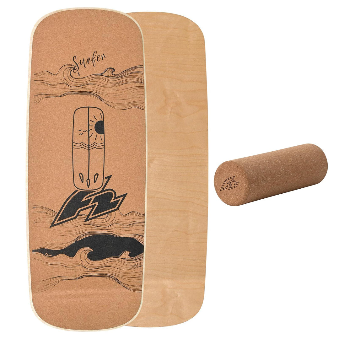 F2 Set Kork Balance Board Flat Shape + Korkrolle Modell wählbar aus Kork für Einsteiger und Profis -