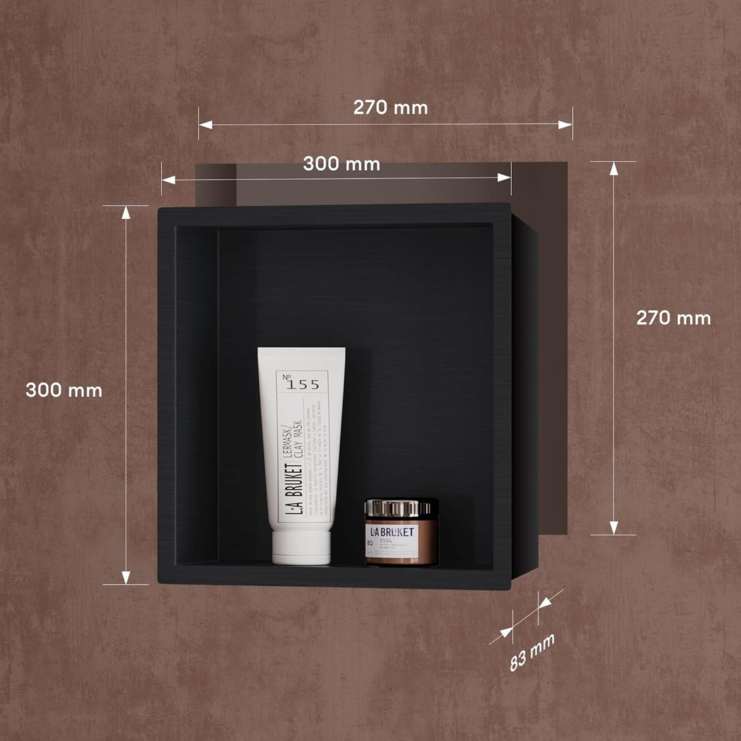 doporro Wandnische Dusche Schwarz 30 x 30cm | Duschablage Bad befliesbar aus Edelstahl | Duschregal