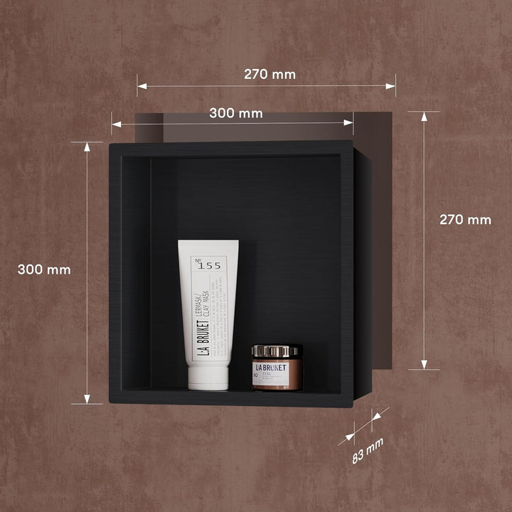 doporro Wandnische Dusche Schwarz 30 x 30cm | Duschablage Bad befliesbar aus Edelstahl | Duschregal
