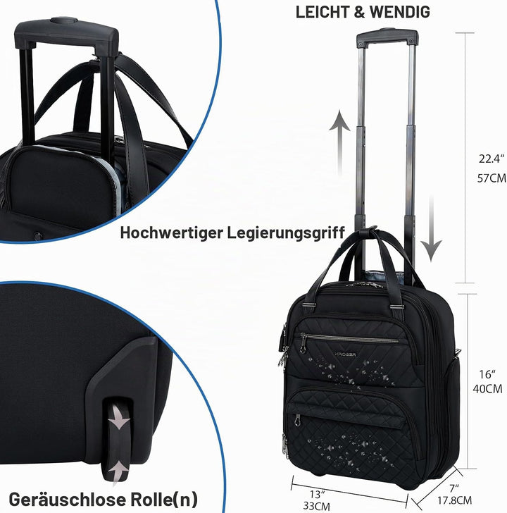 KROSER Handgepäck Koffer Trolley 40cm, Carry On Untersitzer Multifunktional 16-Zoll Leichter Über-Na