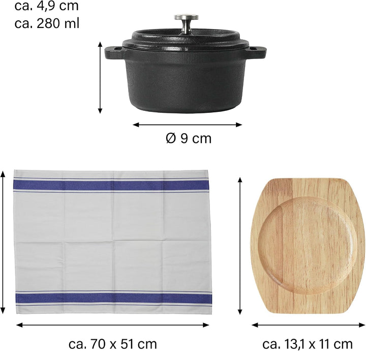 Mini Cocotte 9 cm Gusseisen Emailliert Kleiner Topf mit Deckel, Handgeschmiedeter Emaille Topf Antih