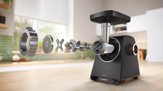 Bosch MultiPower Fleischwolf Serie 4 MFWS450B, 1900 W, elektrisch, 3 Lochscheiben (3-4,5-8), Wurstfü