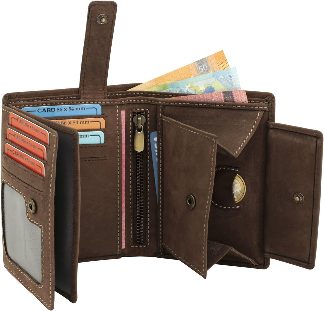 Fa.Volmer ® Leder Geldbörse Herren mit RFID-Schutz - weiches Wildleder, helle Nähte - 12 Fächer für