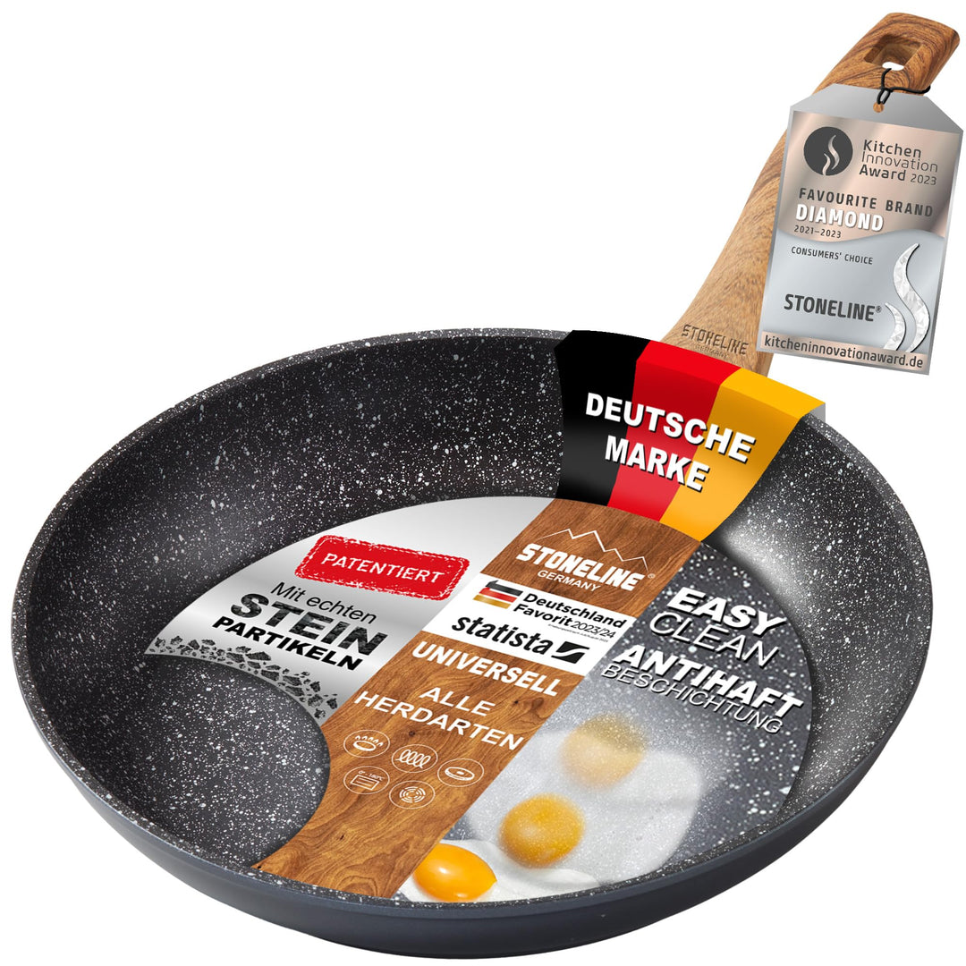 STONELINE Back to Nature Bratpfanne 28 cm, Made in Germany, antihaft beschichtete Pfanne mit echten