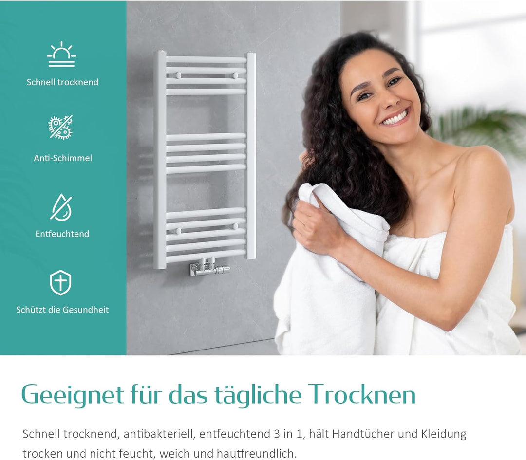 EMKE Handtuchtrockner Badheizkörper Heizkörper Gerade Weiss Bad-Heizkörper Mittelanschluss oder Seit