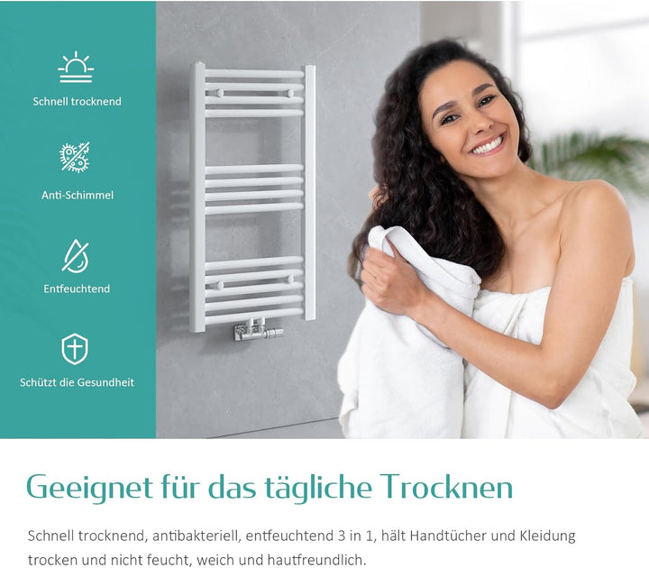 EMKE Handtuchtrockner Badheizkörper Heizkörper Gerade Weiss Bad-Heizkörper Mittelanschluss oder Seit