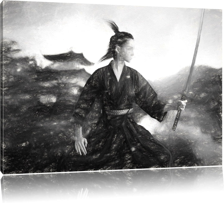 Pixxprint Samurai-Kriegerin als Leinwandbild/Grösse: 100x70 / Wandbild/Kunstdruck/fertig bespannt, 1