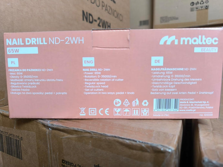 MalTec Profi Nagelfräser 30W Elektrische Nagelfeile Set 30000 U/Min mit Fusspedal und 6 Bits Pedikür