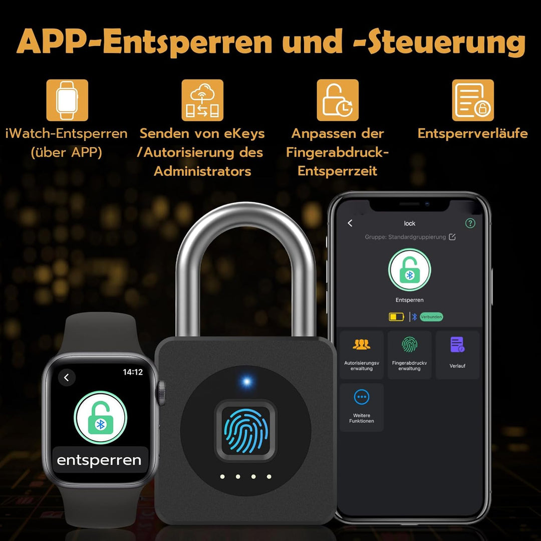 Vorhängeschloss Fingerabdruck, Anweller Vorhängeschloss mit Bluetooth und Fingerabdruck Entsperren,