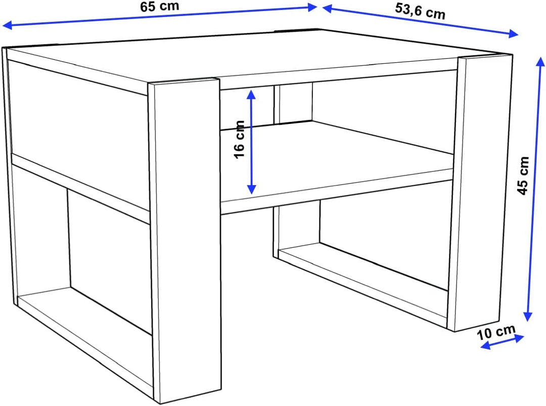 Couchtisch KARO rechteckiger Kaffeetisch aus Holz Modern Teetisch 65 x 53,6 45cm massiv und stabil (