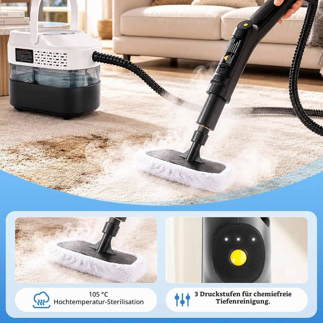 RUIZHI Dampfreiniger Handgerät mit 18 Zubehör, 1.6L Steam Cleaner, Dampfdruck 3Bar, Aufheizzeit 10s,