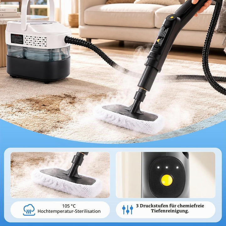 RUIZHI Dampfreiniger Handgerät mit 18 Zubehör, 1.6L Steam Cleaner, Dampfdruck 3Bar, Aufheizzeit 10s,