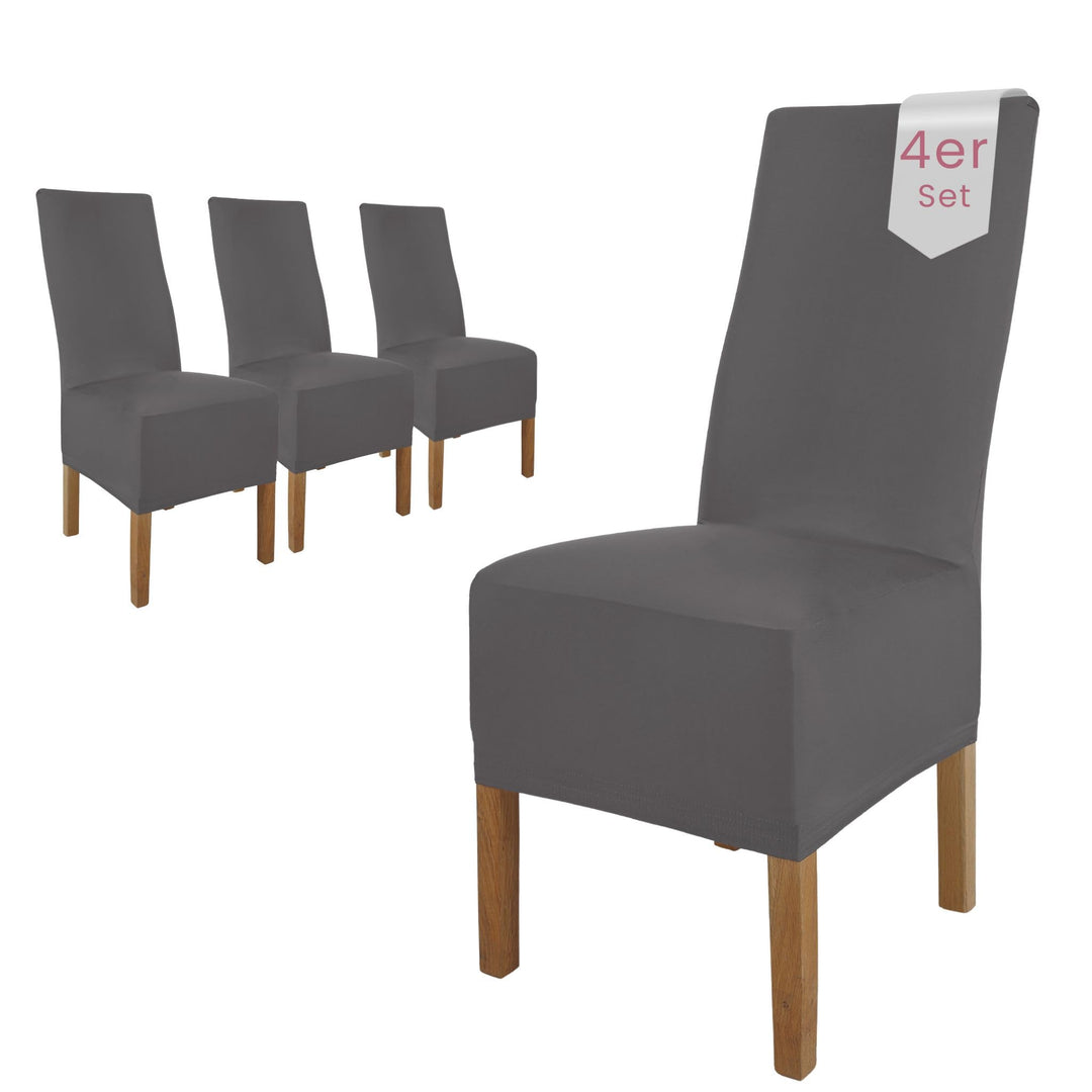 SCHEFFLER-Home Stuhlhussen 4er Set Lena Grau/elastische und langlebige Hussen für Stühle/Robustes Fr