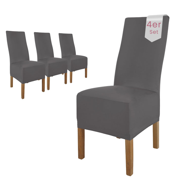 SCHEFFLER-Home Stuhlhussen 4er Set Lena Grau/elastische und langlebige Hussen für Stühle/Robustes Fr