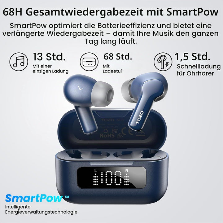 TOZO NC3 Kopfhörer Kabellos Bluetooth 5.3, Bluetooth Kopfhörer, In Ear Kopfhörer mit Hybrid Active N