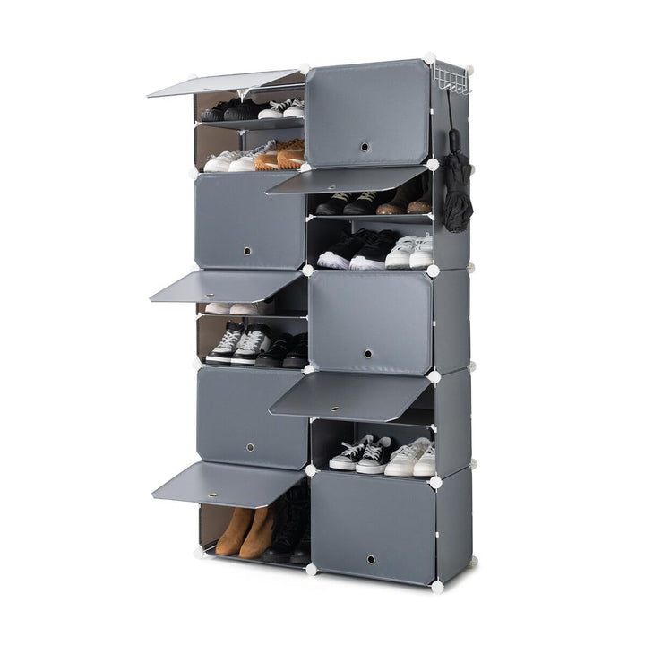 InnovaGoods® Tragbares modulares Schuhregal, 8 Module, 14 Fächer für 28 Paare, inklusive Kleiderstan