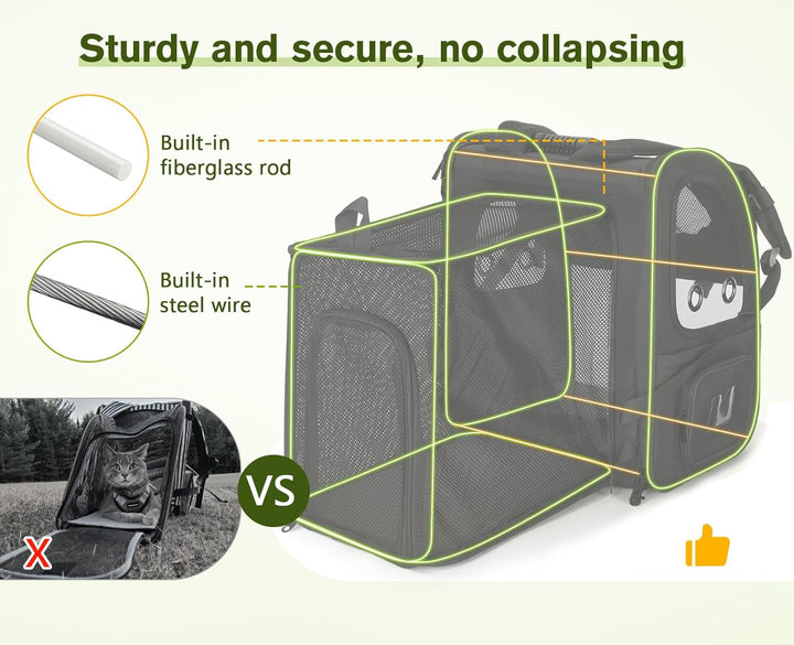 pecute Hunderucksack XL, Erweiterbar Faltbar, Katzenrucksack Grosse Katzen mit Anti-offener Reissver
