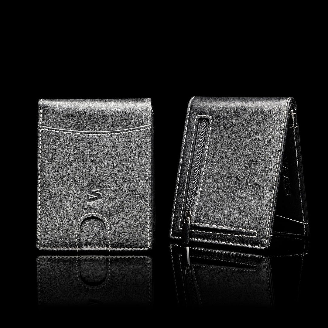 SERASAR | Premium Wallet [Clever] für Herren in schwarz aus Echtleder | 11 Kartenfächer | Wahlweise