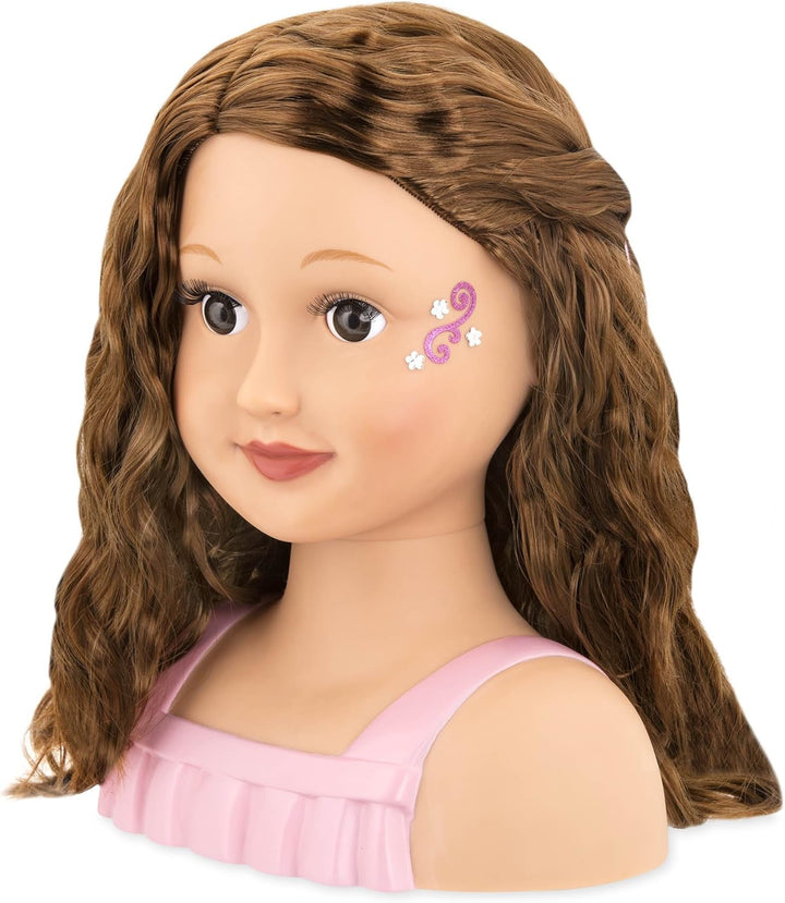 Our Generation - Talia - Puppe Styling Kopf - Brünettes Haar und braune Augen - Aufkleber & Haarschm